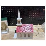 Vintage Illuminated Christmas Church & Department 56 Snowbabies Let it Roll Figurine