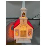 Vintage Illuminated Christmas Church & Department 56 Snowbabies Let it Roll Figurine