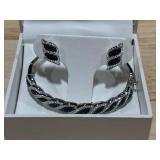 Shades of Ellegance Platinum Over Bronze Bangle & Earring Set