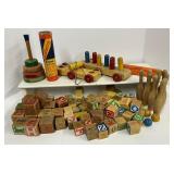 Vintage Wooden Toys Large LOT Wood Blocks and More
