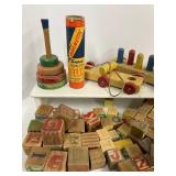 Vintage Wooden Toys Large LOT Wood Blocks and More