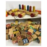 Vintage Wooden Toys Large LOT Wood Blocks and More