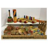 Vintage Wooden Toys Large LOT Wood Blocks and More