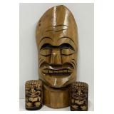 Three Piece LOT - Tiki Mask with Salt and Pepper Shakers