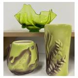 Royal Copley Pottery & Viking Epic Drape Green Glass Bowl,  Chartreuse Green Vases