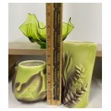 Royal Copley Pottery & Viking Epic Drape Green Glass Bowl,  Chartreuse Green Vases