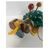 Vintage Fisher Price Toys LOT Tuggy Turtle, Choo Choo, Buzzy Bee Wooden Toys