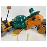 Vintage Fisher Price Toys LOT Tuggy Turtle, Choo Choo, Buzzy Bee Wooden Toys
