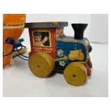 Vintage Fisher Price Toys LOT Tuggy Turtle, Choo Choo, Buzzy Bee Wooden Toys