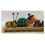 Vintage Fisher Price Toys LOT Tuggy Turtle, Choo Choo, Buzzy Bee Wooden Toys