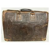 Vintage Hand Tooled Mexico Aztec Doctors Leather Briefcase