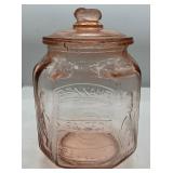 1930's Pink Depression Glass Planters Peanut Jar & Lid Mr. Peanut