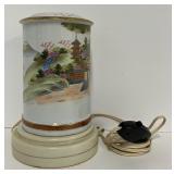 Japanese Kutani Porcelain Table Lamp -hand-painted landscape and pagoda motif.