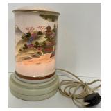 Japanese Kutani Porcelain Table Lamp -hand-painted landscape and pagoda motif.