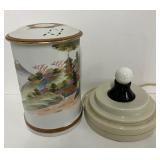 Japanese Kutani Porcelain Table Lamp -hand-painted landscape and pagoda motif.