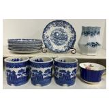 Johnson Brothers Coaching Scenes Iron Stone Blue and White Transferware and Miscellaneous Dishes