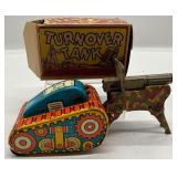 Vintage Marx Tin Lithograph Turnover Tank wtih Orignal Box and Machine Gun