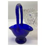 Vintage Fenton Ruby Red Glass Basket, Cobalt Basket and  Crystal  Bowl