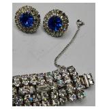 Deep Aqua and Clear Rhinestone Jewelry Lot of 3