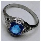 Blue Aurora Borealis Rhinestone Jewelry LOT - Silvertone and Sapphire Blue Bogoff Bracelet, Chokers, Ring and Earrings