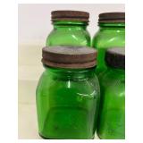 LOT of Vintage Green Glass Jars with Lids 6 pieces
