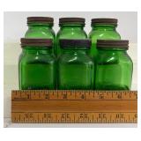 LOT of Vintage Green Glass Jars with Lids 6 pieces
