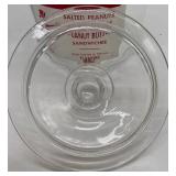 Vintage Planters Peanuts Glass Counter Jar and Lid Red and White Label Mr. Peanut 1950