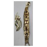 Iridescent Aurora Borealis Rhinestones and Black Stone Bracelet and Brooch