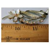 Iridescent Aurora Borealis Rhinestones and Black Stone Bracelet and Brooch