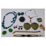 Costume Jewelry LOT Emerald Green Rhinestone, Goldtone Shoe Clips, Germany Clip Earrings