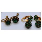 Costume Jewelry LOT Emerald Green Rhinestone, Goldtone Shoe Clips, Germany Clip Earrings