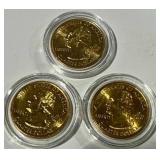 Lot of 3 .999 24kt Gold Plated Quarters
