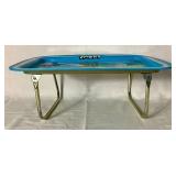 Vintage Ceramic Festive Ware Schylling Childrens Tea Set with Strawberry Shortcake and Smurfs Metal Tray Tables