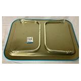 Vintage Ceramic Festive Ware Schylling Childrens Tea Set with Strawberry Shortcake and Smurfs Metal Tray Tables