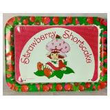 Vintage Ceramic Festive Ware Schylling Childrens Tea Set with Strawberry Shortcake and Smurfs Metal Tray Tables