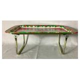 Vintage Ceramic Festive Ware Schylling Childrens Tea Set with Strawberry Shortcake and Smurfs Metal Tray Tables