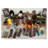 Assorted Collection of Kids Toys - 10 Beanie Babies,  b  9 Toy Story Plush, 2 E.T. Bendable Toy, 7 Grave Diggers Lights & Lanyards and More