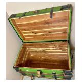 Antique Cedar Steamer Truck with Side Leather Handles and Front Straps