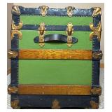 Antique Cedar Steamer Truck with Side Leather Handles and Front Straps