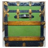 Antique Cedar Steamer Truck with Side Leather Handles and Front Straps