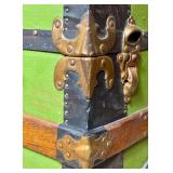 Antique Cedar Steamer Truck with Side Leather Handles and Front Straps