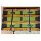 Antique Cedar Steamer Truck with Side Leather Handles and Front Straps