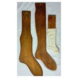 Vintage Wooden Sock Stretchers with Wooden Shoe Shine Box and Stool