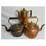 Bundle of 3 Vintage Copper Coffee and French Tea Pots