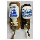 Vintage Dutch Delft Blue and PeDe Dutch Windmill Wall Mounted Coffee Grinders