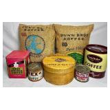 Coffee Bundle - Vintage Tins, Dunn Brothers Coffee Burlap Sack Pillows, and Door County Coffee Crate