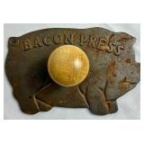 Primitive Pig Bundle - Cast Iron Piggy Bank , Bacon Press, Old Country Delicatessen & Restaurant Sign (30" W) and 11.5" Black Pig Sculpture