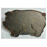 Primitive Pig Bundle - Cast Iron Piggy Bank , Bacon Press, Old Country Delicatessen & Restaurant Sign (30" W) and 11.5" Black Pig Sculpture