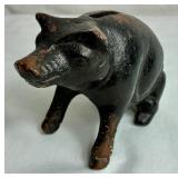 Primitive Pig Bundle - Cast Iron Piggy Bank , Bacon Press, Old Country Delicatessen & Restaurant Sign (30" W) and 11.5" Black Pig Sculpture