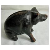 Primitive Pig Bundle - Cast Iron Piggy Bank , Bacon Press, Old Country Delicatessen & Restaurant Sign (30" W) and 11.5" Black Pig Sculpture